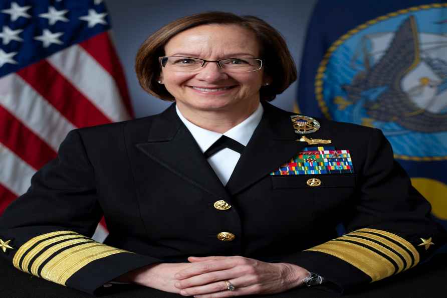 This photo provided by the U.S. Navy shows Adm. Lisa Franchetti, ...