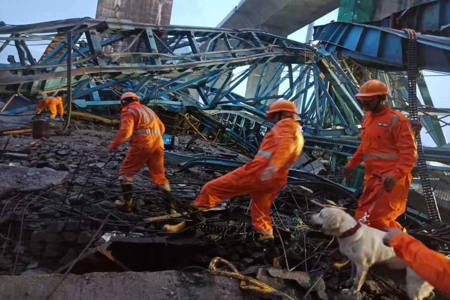 Crane fell on Slab of Bridge