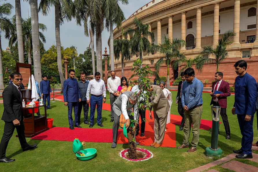 Jagdeep Dhankhar plants a tree at Parliament