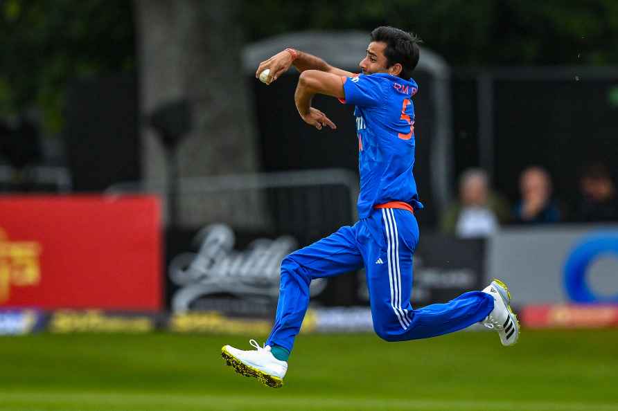 **EDS: IMAGE VIA @BCCI** Malahide: India's Ravi Bishnoi bowls during...