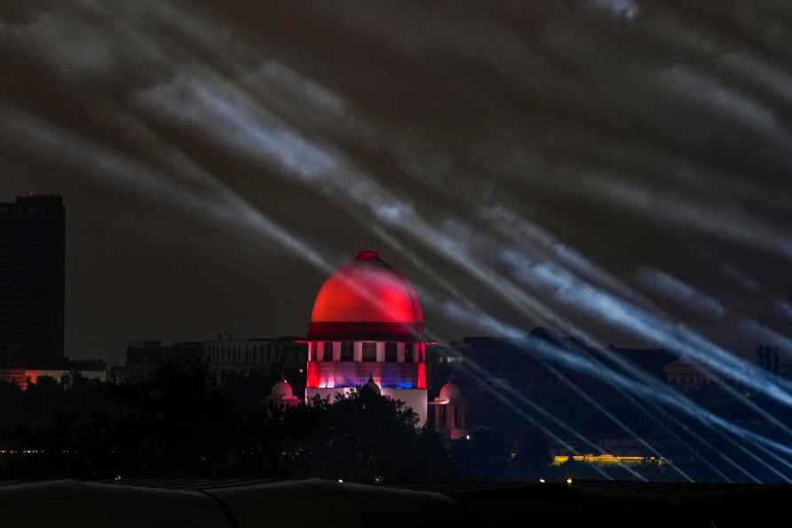 New Delhi: The Supreme Court of India illuminated with colourful...