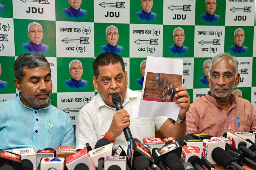 Patna: JDU spokesperson and MLC Niraj Kumar addresses a press conference...