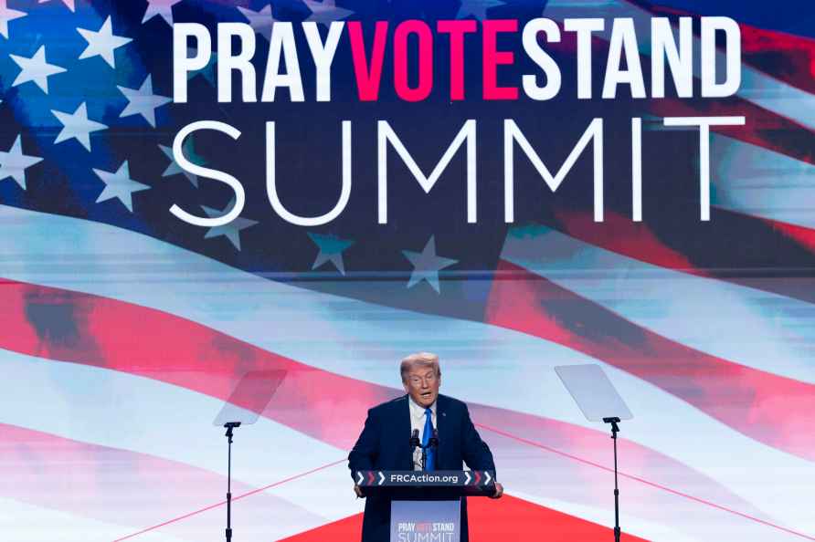 Former President Donald Trump speaks during the Pray Vote Stand ...