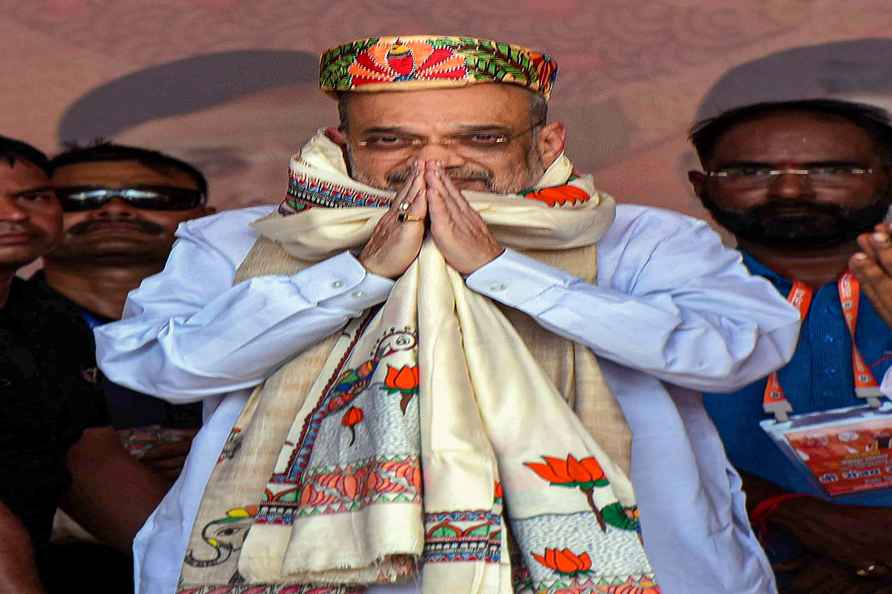 Madhubani: Union Home Minister Amit Shah during a public meeting...