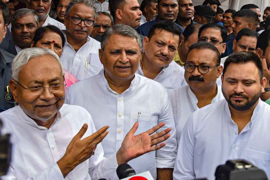 Patna: Bihar Chief Minister Nitish Kumar with Deputy Chief Minister...