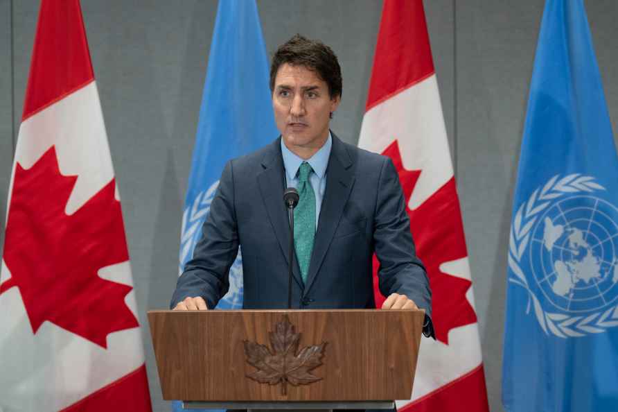 Canada Prime Minister Justin Trudeau speaks during a news conference...