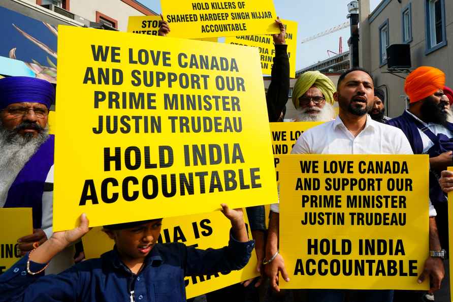 Protesters rally outside the Indian High Commission in Ottawa, Ontario...