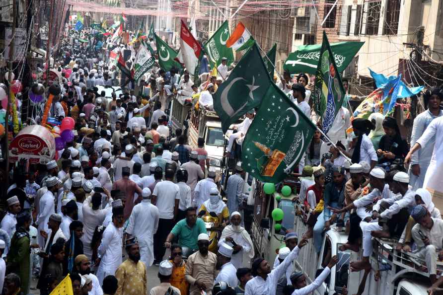 Varanasi: Muslims take part in a procession of Juluse-e-Mohammadi...