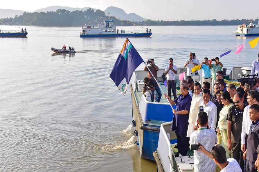 Flagging off catamaran vessels in Brahmputra