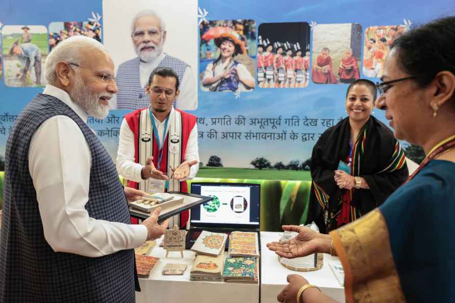 PM Modi at exhibition at Bharat Mandapam