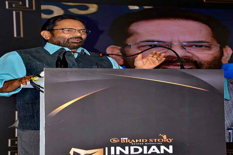 New Delhi: Former union minister Mukhtar Abbas Naqvi addresses during...