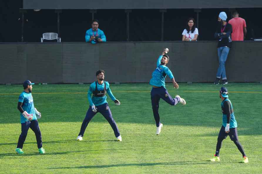 Dharamshala: Bangladesh's players during a practice session ahead...