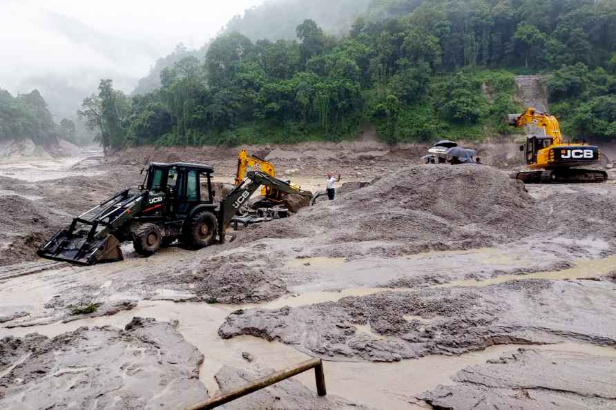 North Sikkim: Indian Army personnel during restoration work after...