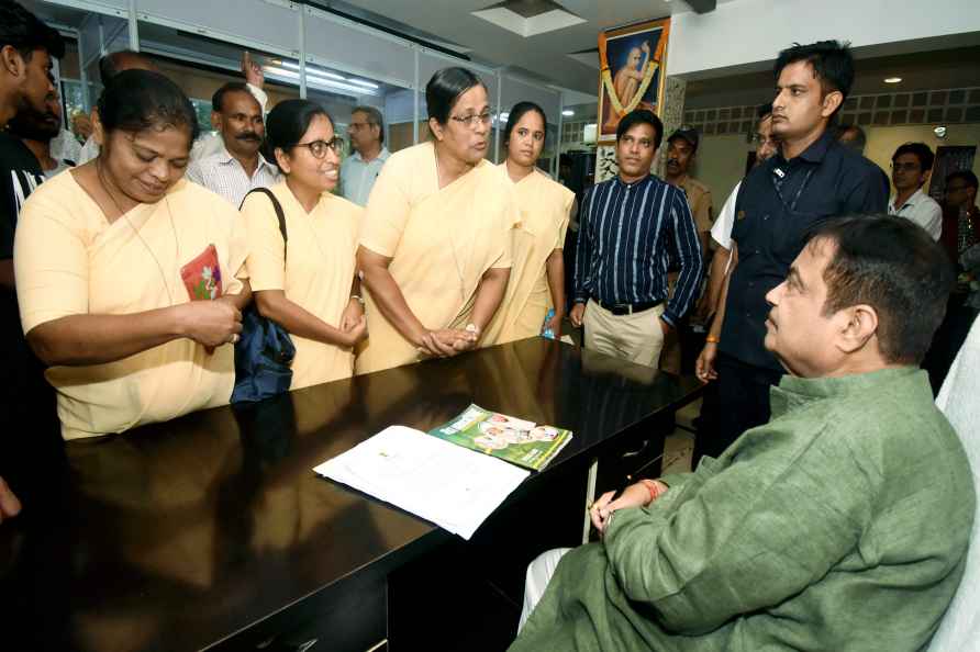 Nagpur: Union Minister Nitin Gadkari listens to the grievances of...