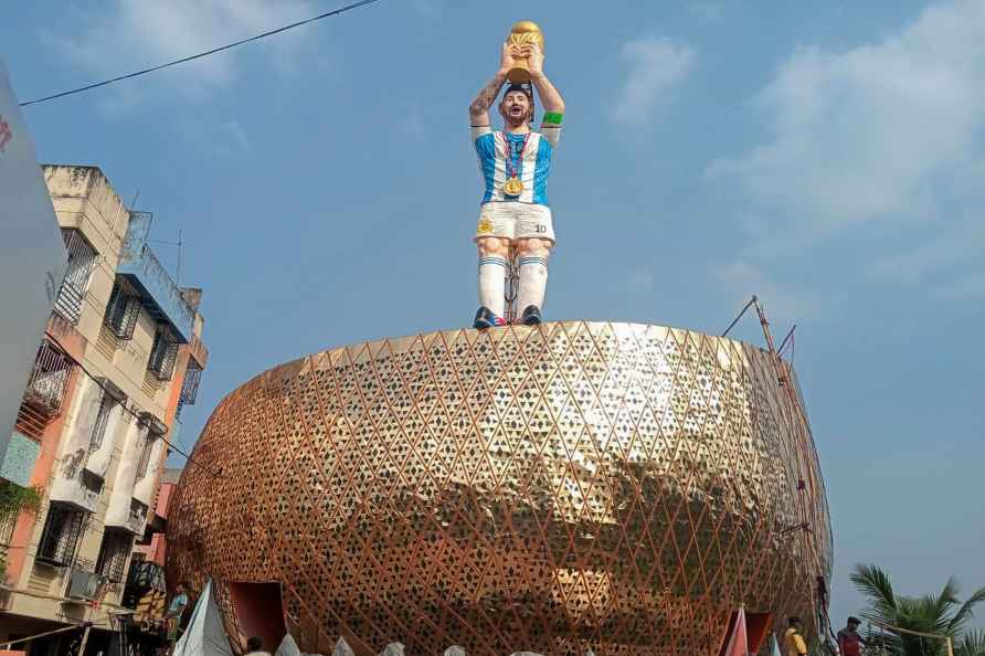 Lionel Messi idol at Durga puja pandal