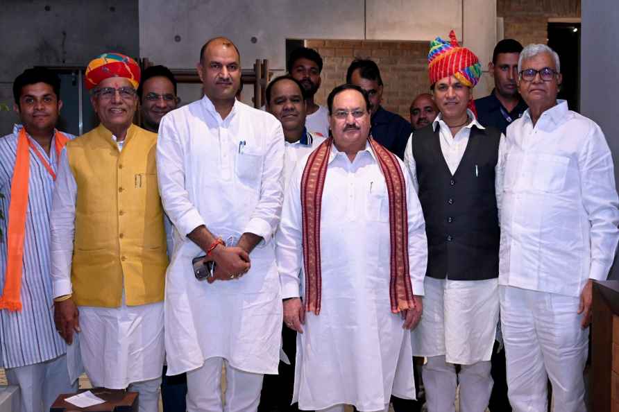 Jodhpur: BJP President J P Nadda being welcomed on his arrival in...