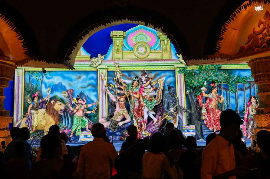 Nadia: An idol of Goddess Durga at a community 'puja pandal' on '...