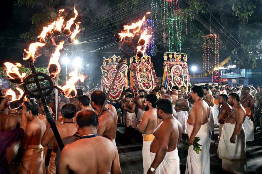 Thiruvananthapuram: Devotees during the 'Pallivetta' ritual as part...