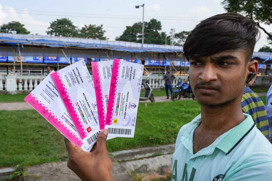 Kolkata: A fan shows tickets purchased ahead of the ICC Men's Cricket...