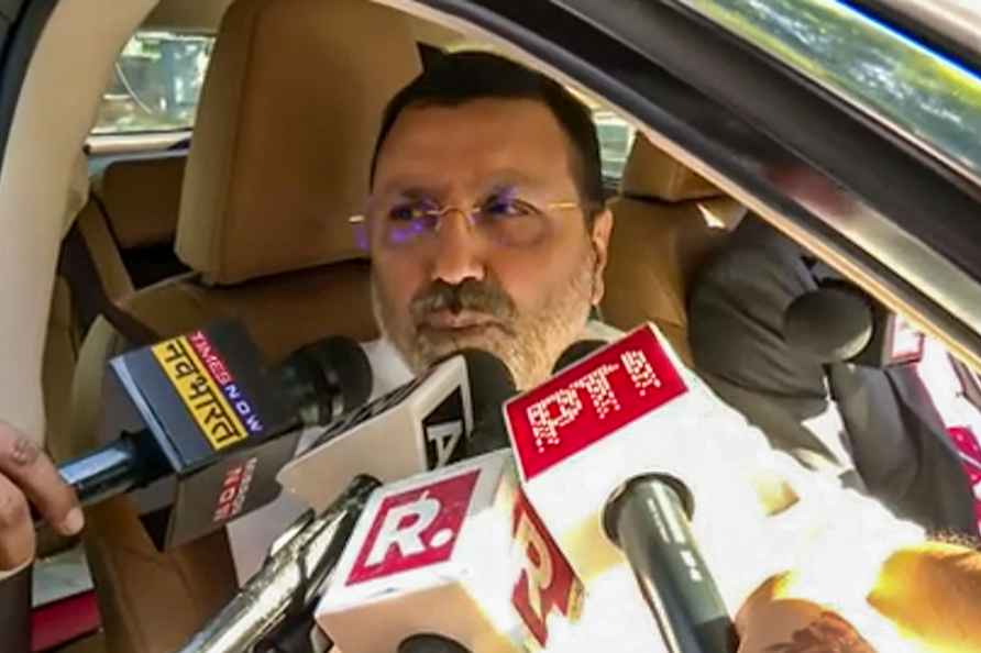 **EDS: VIDEO GRAB** New Delhi: BJP MP Nishikant Dubey speaks with...