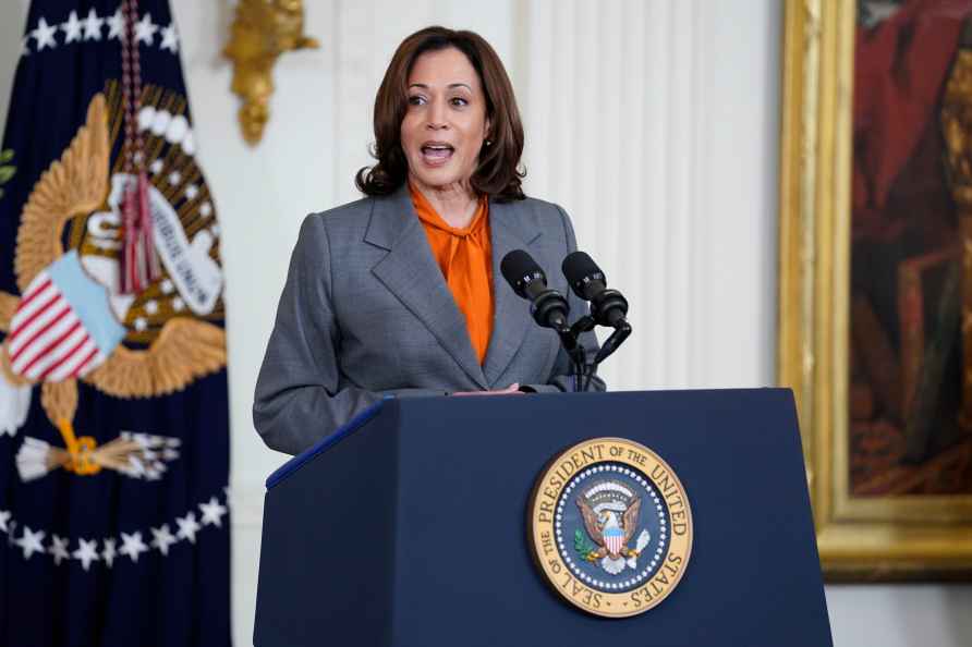 Vice President Kamala Harris speaks during an event on artificial...