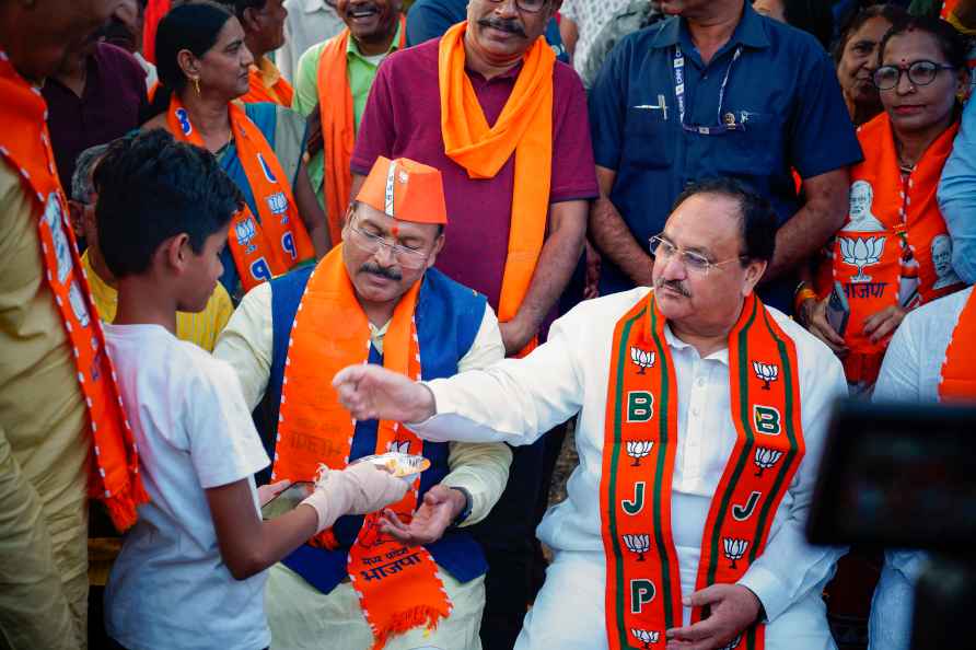 Khargone: BJP National President JP Nadda during a road show for...