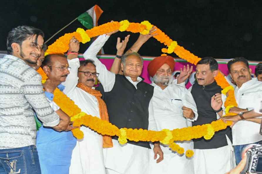 Jaipur: Rajasthan Chief Minister Ashok Gehlot during public meeting...