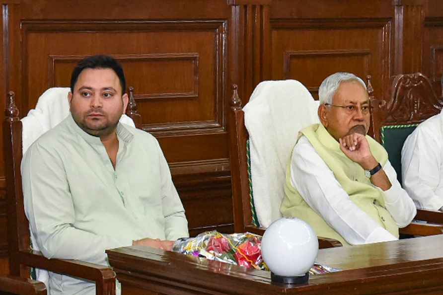 Patna: Bihar Chief Minister Kumar and his deputy Tejaswi Yadav at...