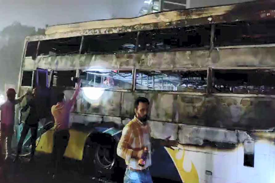 Bus catches fire in Gurugram