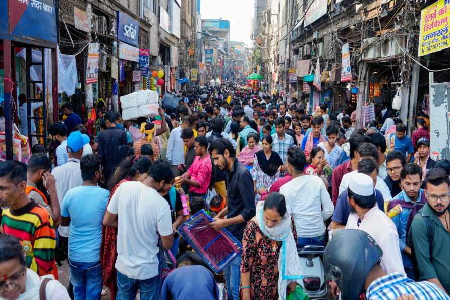 New Delhi: People visit Sadar Bazar to shop for Diwali festival, ...