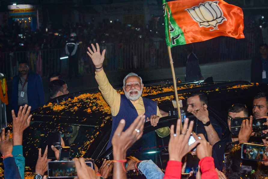 Ranchi: Prime Minister Narendra Modi during a roadshow, in Ranchi...