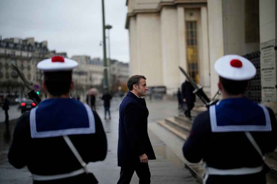 French President Emmanuel Macron arrives at the Marine Museum Monday...