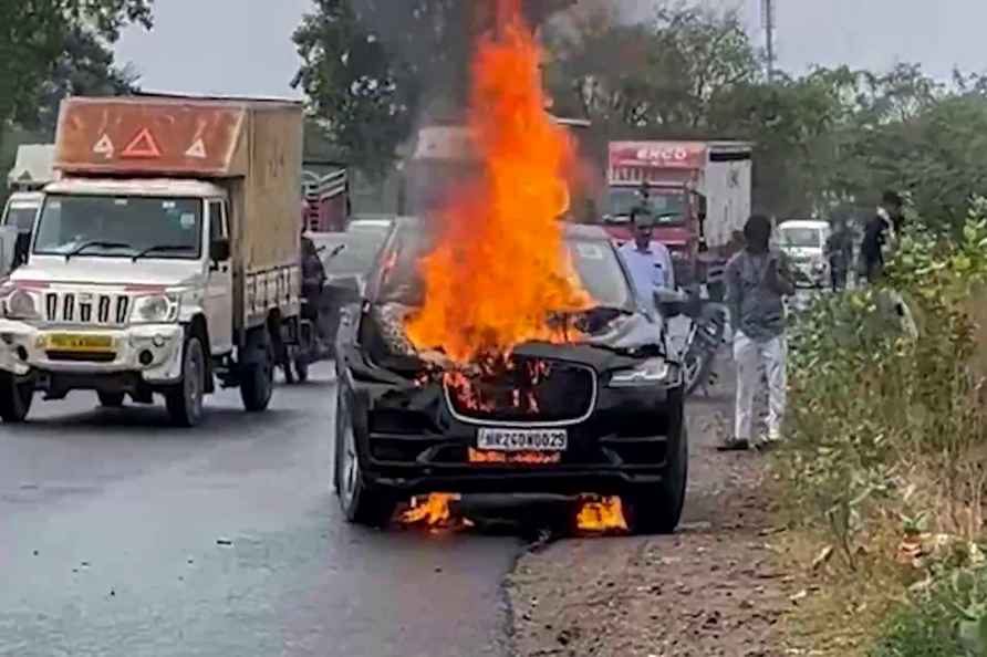 Jaguar car caught fire