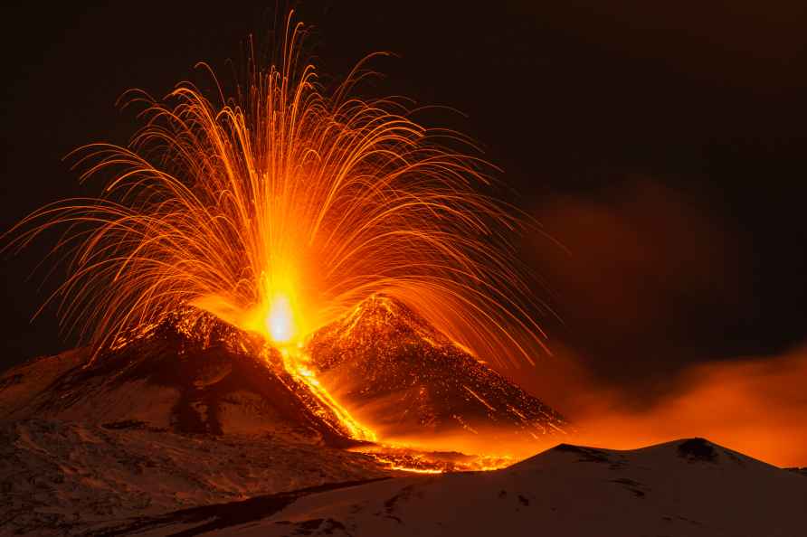 Lava erupts from Mount Etna