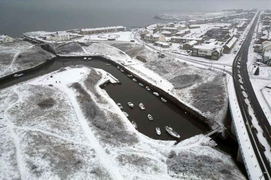 Snow blanketed Seaton Sluice in Northumberland