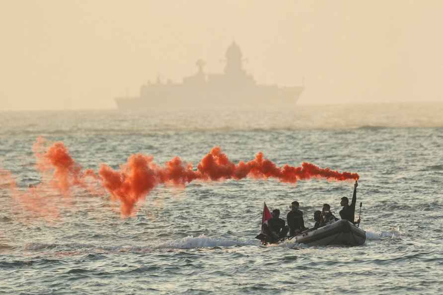 Sindhudurg: Navy personnel during rehearsals for the Navy Day celebrations...