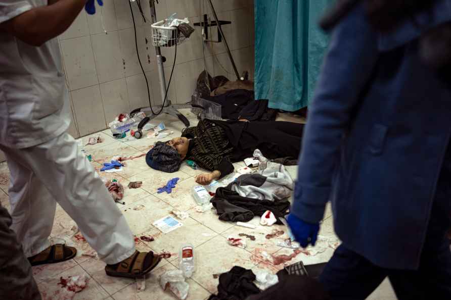 A boy lies on the floor of the hospital