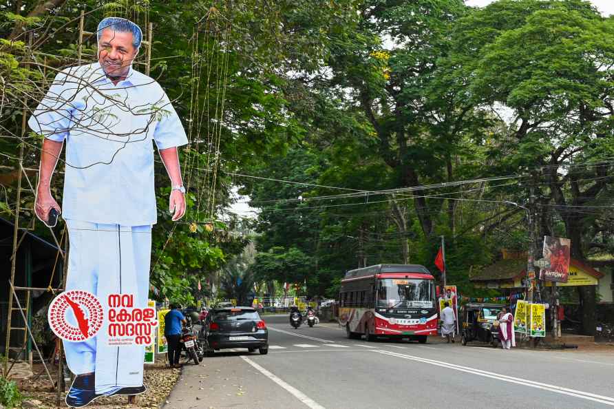 Thiruvananthapuram: A cutout of Kerala Chief Minister Pinarayi Vijayan...