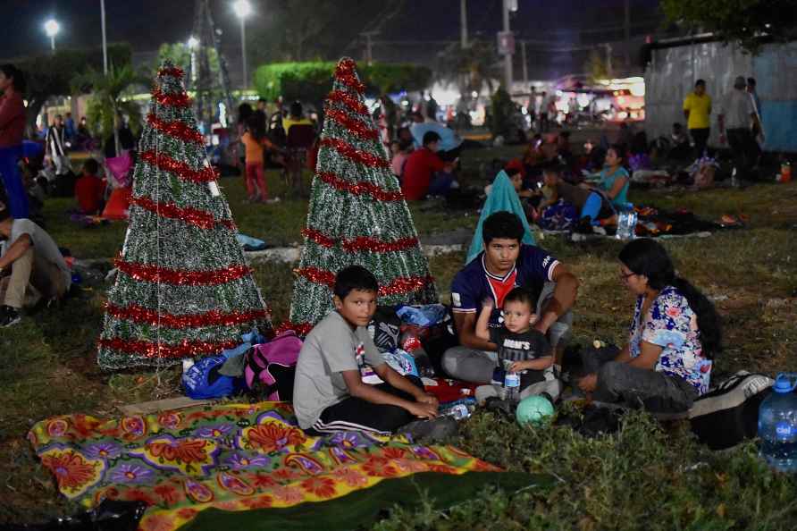 Migrants at at camp in Mexico