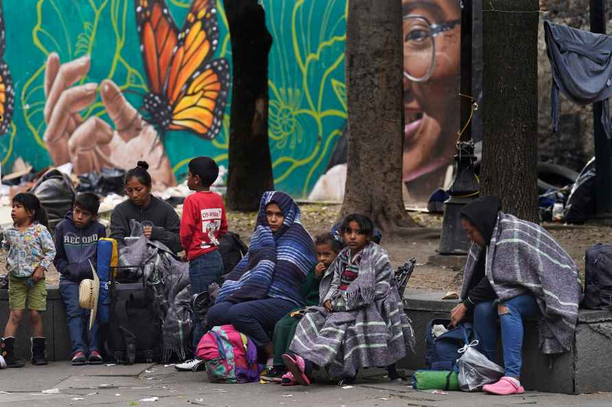 Migrants camp in Mexico City