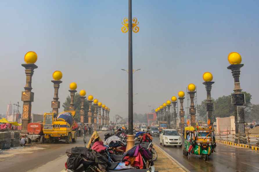 Road in Ayodhya adorned with Surya Stambhs