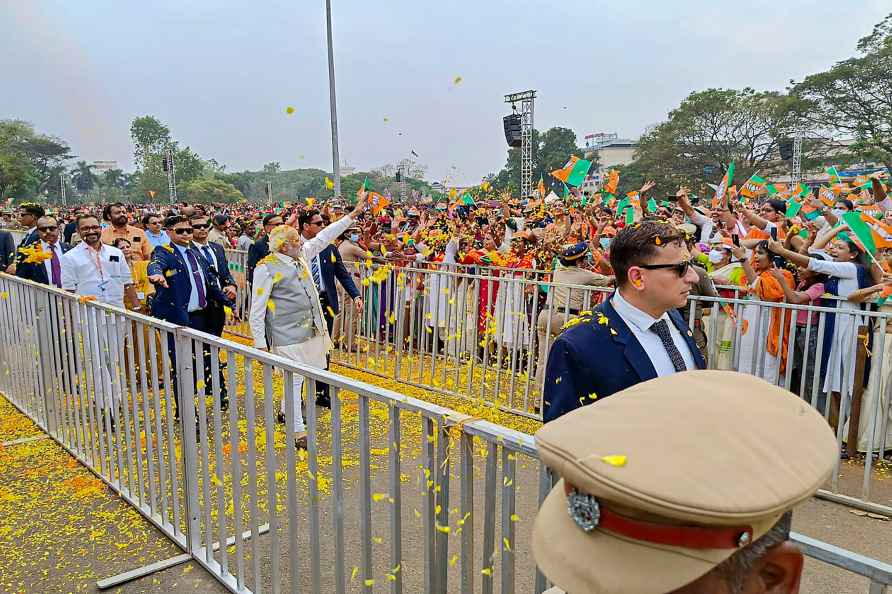 Thrissur: Prime Minister Narendra Modi being welcomed as he arrives...