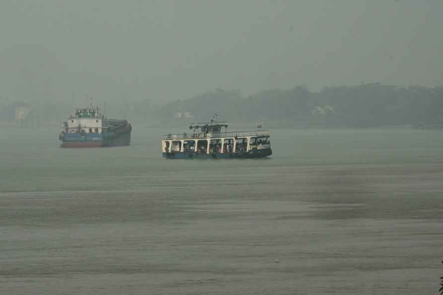 Ferry service on foggy morning