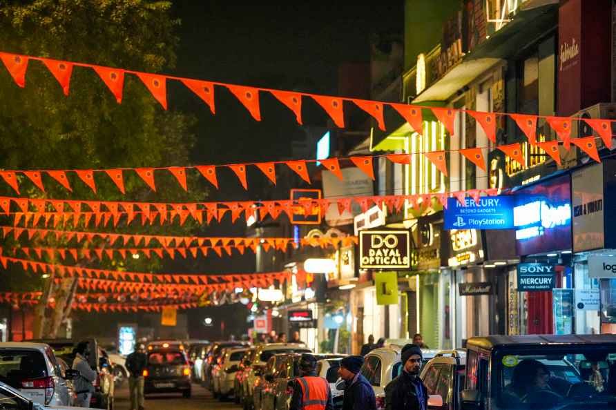 Saffron pennant flags at Khan Market