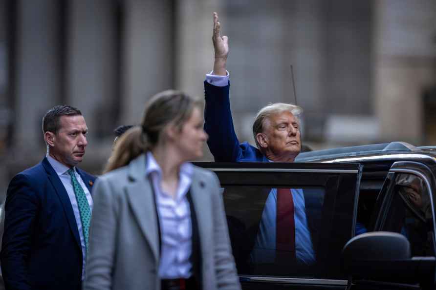 Former President Donald Trump leaves The Trump Building in lower...