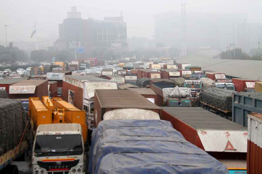 Commercial trucks stopped at Delhi border