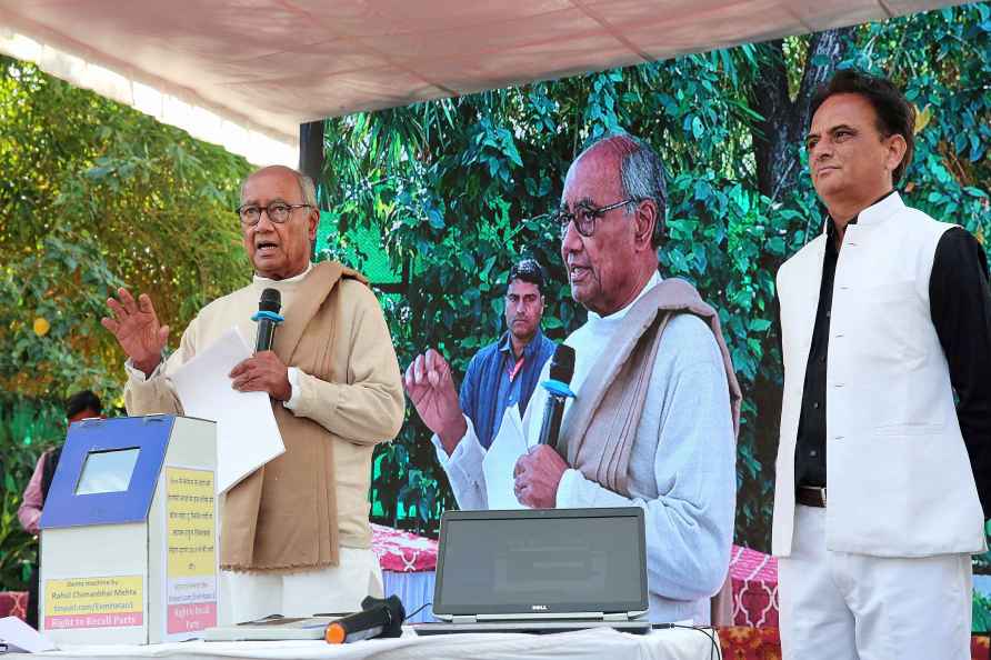 Bhopal: Congress leader Digvijaya Singh during a press conference...