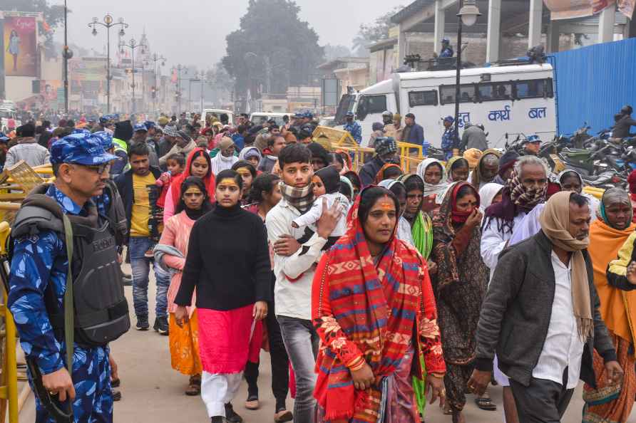 Ayodhya: Devotees on their way to the Ram Temple, in Ayodhya, Sunday...