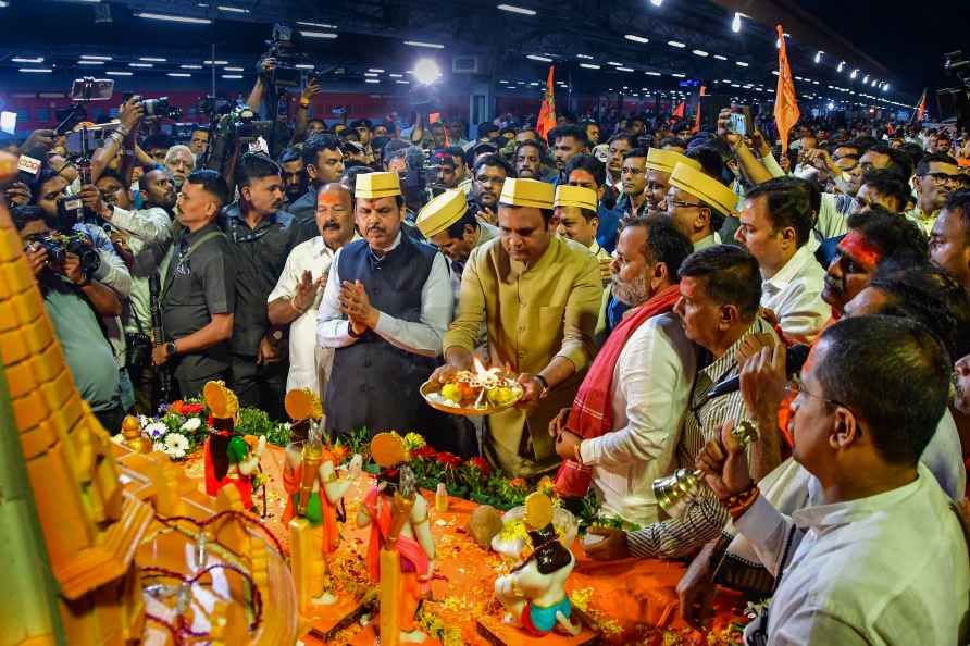 Mumbai: Maharashtra Deputy CM Devendra Fadnavis with other leaders...