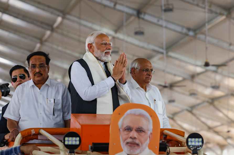 **EDS: IMAGE VIA PMO** Mahesana: Prime Minister Narendra Modi during...